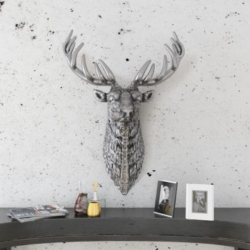 Decorazione Testa Cervo con Ganci a Parete Alluminio Argentato