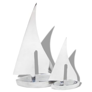 Decorazione Barca a Vela da Due Pezzi Argento in Alluminio