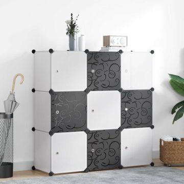Armadio Salvaspazio a Cubo con 9 Scomparti Bianco e Nero