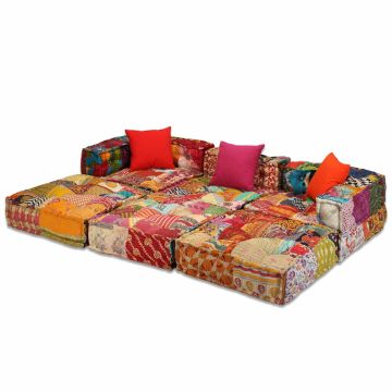 Pouf Modulare a 3 Posti in Tessuto Patchwork