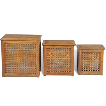 Set Cesti Portabiancheria 3 pz in Legno di Teak
