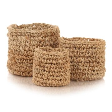 Set di Cesti Portaoggetti Artigianali 3 pz in Iuta Naturale
