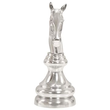 Scultura Cavallo Scacchi in Alluminio Massiccio 54 cm Argento