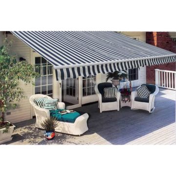 Tenda da Sole Pieghevole 300 cm Blu Marino e Bianco