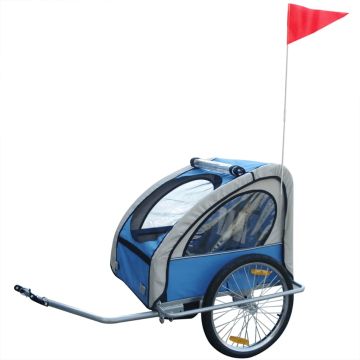 Rimorchio da Bici con Connettore Aggiuntivo Blu 36 kg