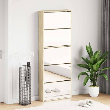 Scarpiera a 5 Strati con Specchio Rovere 63x17x169,5 cm