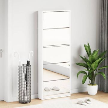 Scarpiera a 5 Strati con Specchio Bianca 63x17x169,5 cm