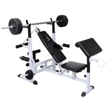 Panca Multifunzione con Bilanciere e Set di Manubri 90 kg
