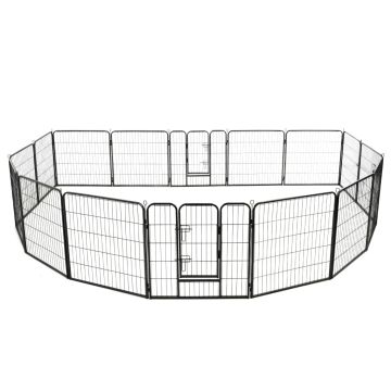 Box per Cani con 16 Pannelli in Acciaio 80x80 cm Nero