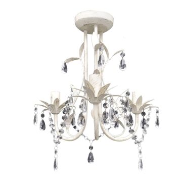 Lampadario con Pendenti in Cristallo 4 pz Bianco Elegante