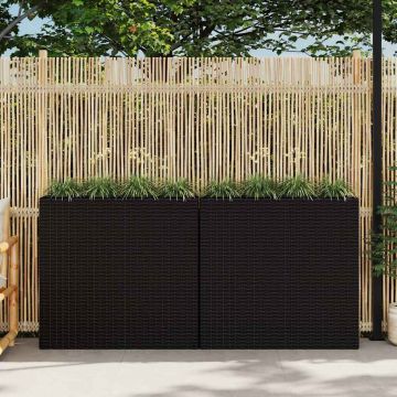 Letti Rialzati da Giardino con 4 Vasi 2 pz in Polyrattan Nero