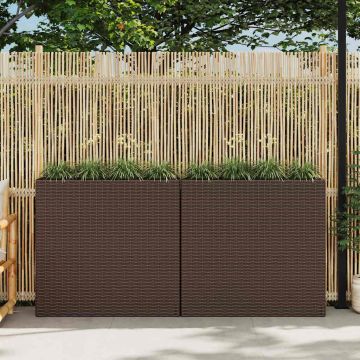 Letti Rialzati da Giardino con 4 Vasi 2 pz in Polyrattan Marrone