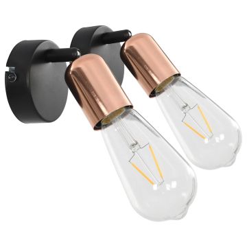 Faretti 2 pz con Lampadine a Incandescenza 2 W Nero e Rame E27