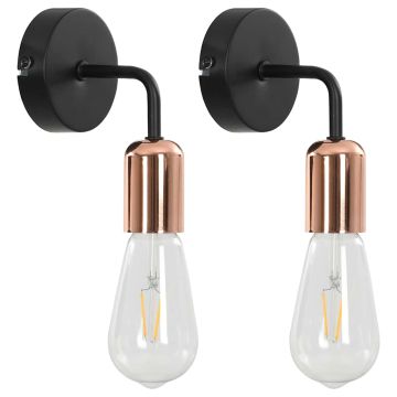 Lampade da Parete 2 pz con Lampadine 2 W Nero e Rame E27