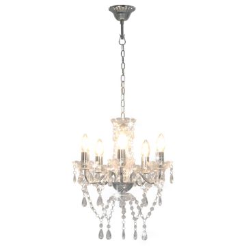 Lampadario con Perline di Cristallo Argento Tondo 5 E14