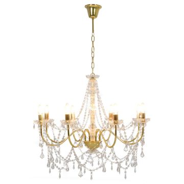 Lampadario con Perline Dorato 8 Lampadine E14