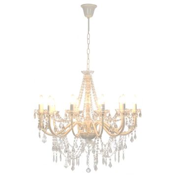 Lampadario con Perline Bianco 12 Lampadine E14
