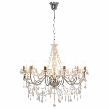 Lampadario con Perline Argento 12 Lampadine E14