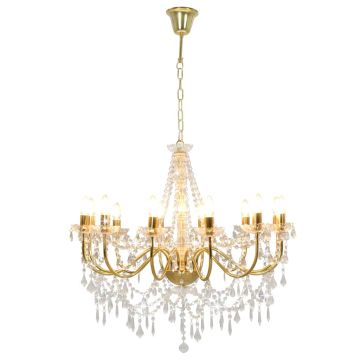 Lampadario con Perline Dorato 12 Lampadine E14