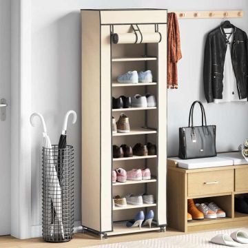 Scarpiera con Rivestimento in Tessuto Crema 57x29x162 cm