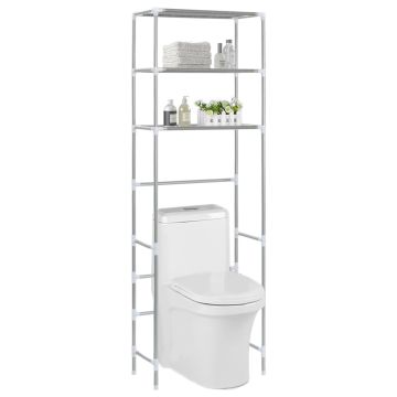Scaffale per Bagno con 3 Ripiani Argento 53x28x169 cm