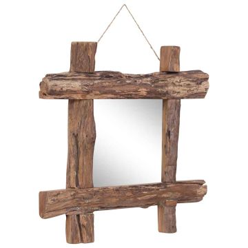 Specchio con Tronchi Naturale 50x50 cm in Teak di Recupero