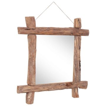 Specchio con Tronchi Naturale 70x70 cm in Teak di Recupero
