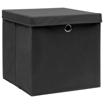 Scatole Portaoggetti con Coperchi 10pz Neri 32x32x32 cm Tessuto