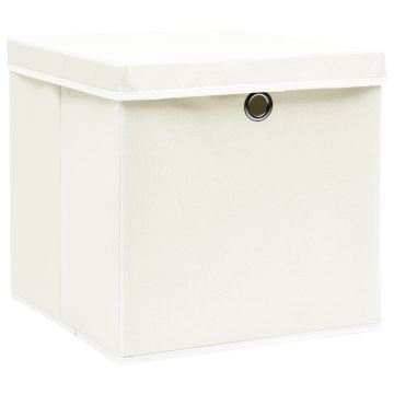 Scatole Portaoggetti con Coperchi 4pz Bianco 32x32x32cm Tessuto