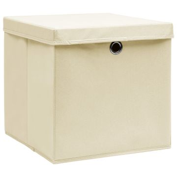 Scatole Portaoggetti con Coperchi 4pz Crema 32x32x32 cm Tessuto