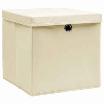 Scatole Portaoggetti con Coperchi 10pz Crema 32x32x32cm Tessuto