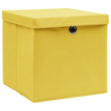 Scatole Portaoggetti con Coperchi 4pz Gialle 32x32x32cm Tessuto