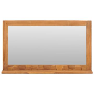 Specchio da Parete con Mensola 100x12x60 cm in Massello di Teak