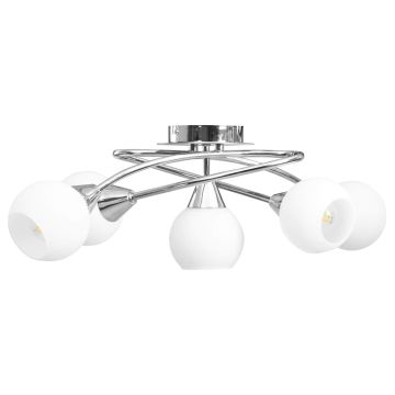 Lampadario con Paralumi in Ceramica 5 Lampadine E14  a Coppa