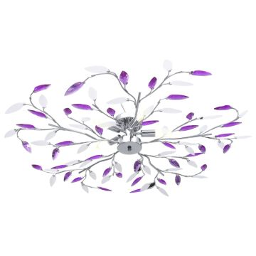 Lampadario Foglie e Bracci in Cristallo Acrilico 5 E14 Viola