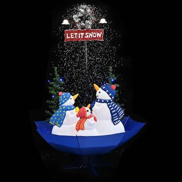 Albero di Natale con Nevicata e Base ad Ombrello Blu 170 cm PVC