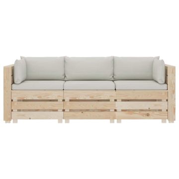Divano da Giardino in Pallet 3 Posti con Cuscini Beige in Legno