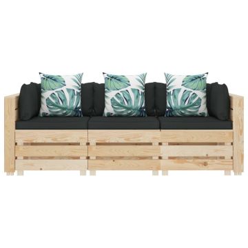 Divano da Giardino in Pallet 3 Posti Cuscini con Fiori in Legno