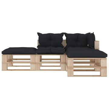 Set Divani da Giardino Pallet 4pz Antracite con Cuscini",