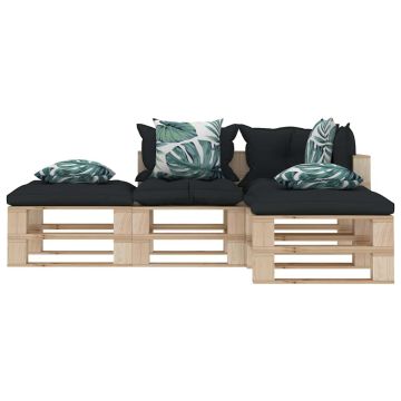 Divani Giardino Pallet 4 pz Cuscini Antracite e Fiori in Legno