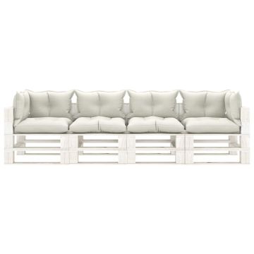 Divano da Giardino in Pallet 4 Posti con Cuscini Beige in Legno
