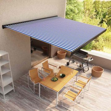 Tenda a Cassonetto Motorizzata 400x300 cm Blu e Bianco