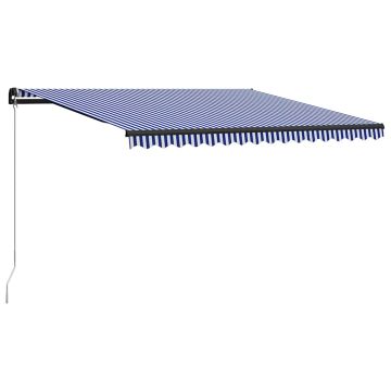 Tenda da Sole Retrattile Manuale con LED 450x300cm Blu e Bianco