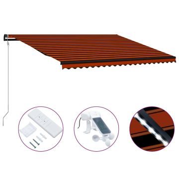 Tenda da Sole Retrattile Sensore Vento LED 500x300cm Arancio Marrone