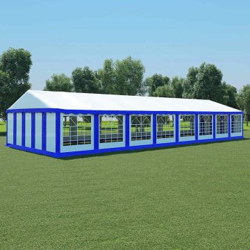 Gazebo da Giardino in PVC 6x16 m Blu e Bianco