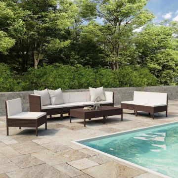 Set Divani da Giardino 9 pz con Cuscini in Polyrattan Marrone