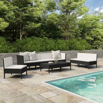 Set Divani da Giardino 9 pz con Cuscini in Polyrattan Nero