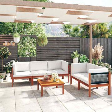 Set da giardino 6 pezzi con cuscini crema in legno acacia
