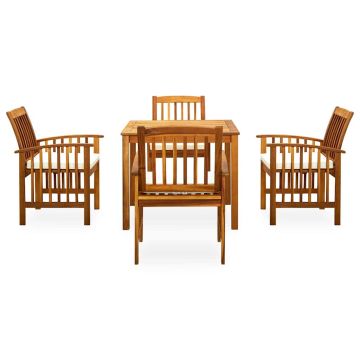 Set da Pranzo da Giardino 5 pz con Cuscini Massello di Acacia