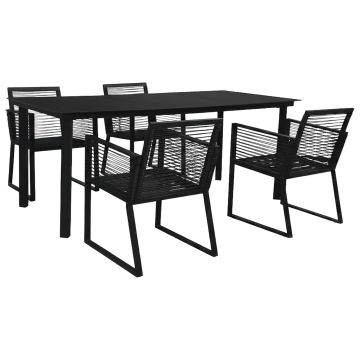 Set da Pranzo da Giardino 5 pz in Rattan PVC Nero
